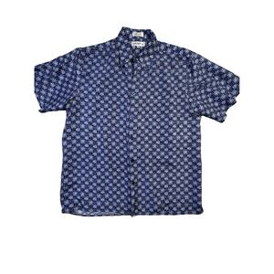 Chereskin Mens Blue Geometric Grid 100% Silk Short Sleeve Button Up Shirt Size M